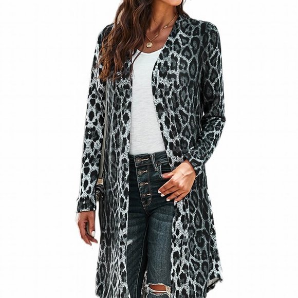 Unbranded Sweaters - Black Leopard Print Long Cardigan